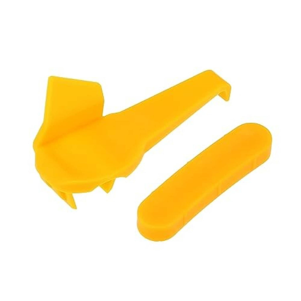 Yellow plastic tire changer demount head inserts with curved prongs, two pieces