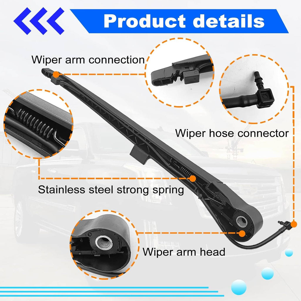 Rear wiper arm blade set with connection parts and black wiper hose connector