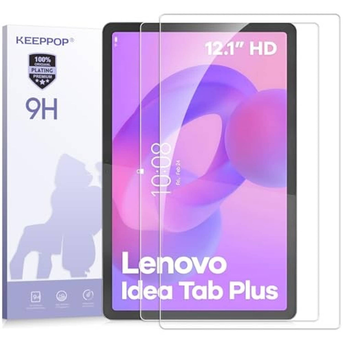 Tempered glass screen protector set for 12.1-inch tablet with rounded edge corners