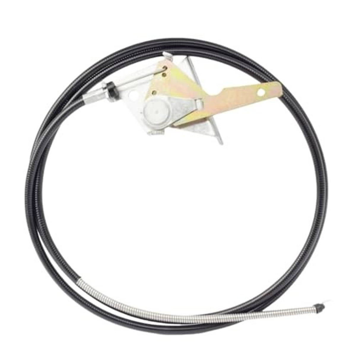 Throttle/choke cable assembly with black cable and metal bracket, control lever at top