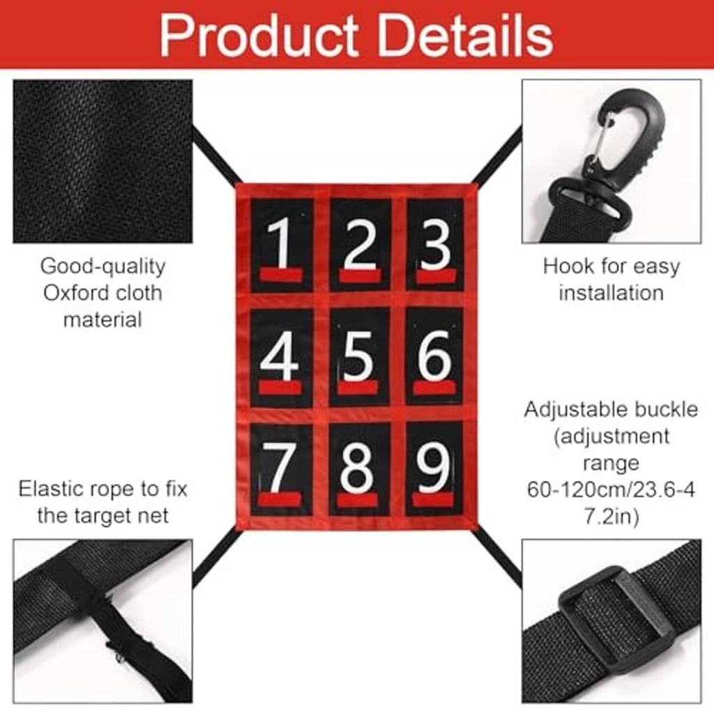 Baseball strike zone target net with hook and adjustable buckle for easy setup