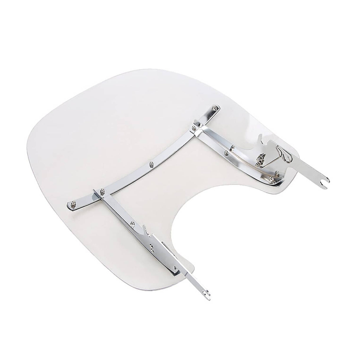 Detachable motorcycle windshield with quick-release brackets, clear curved shield