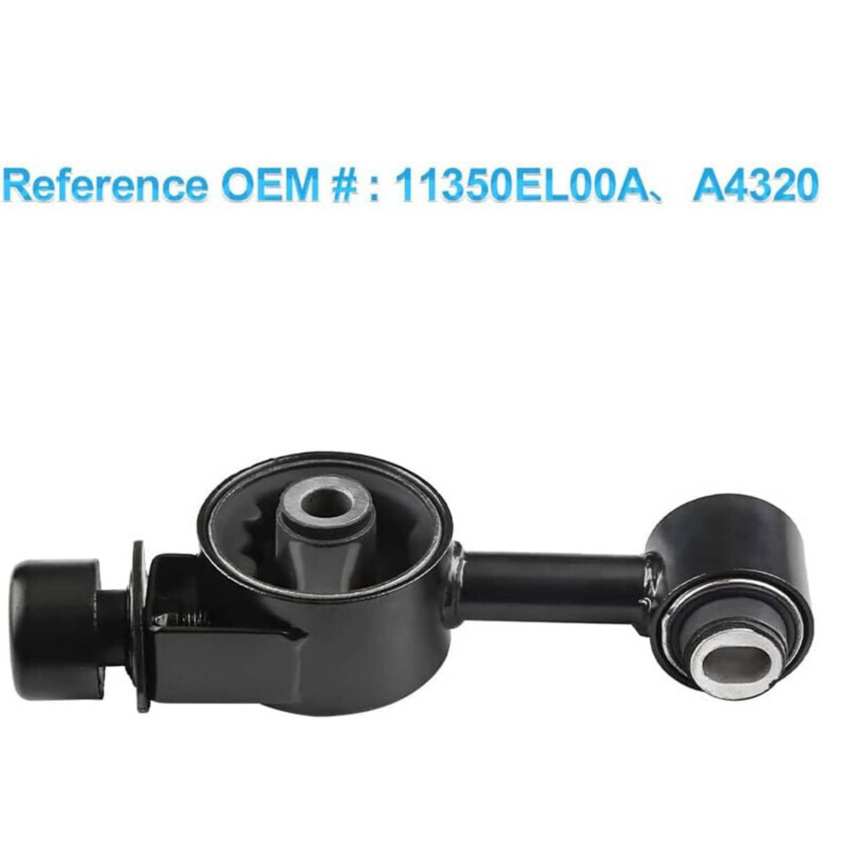 Engine motor mount upper torque strut with circular bushing and end stabilizer