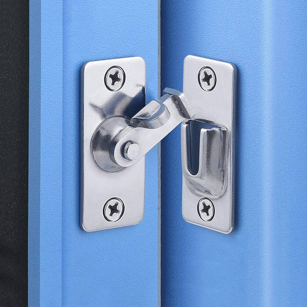 Stainless steel 90-degree door hasp latch with locking catch and mounting screws