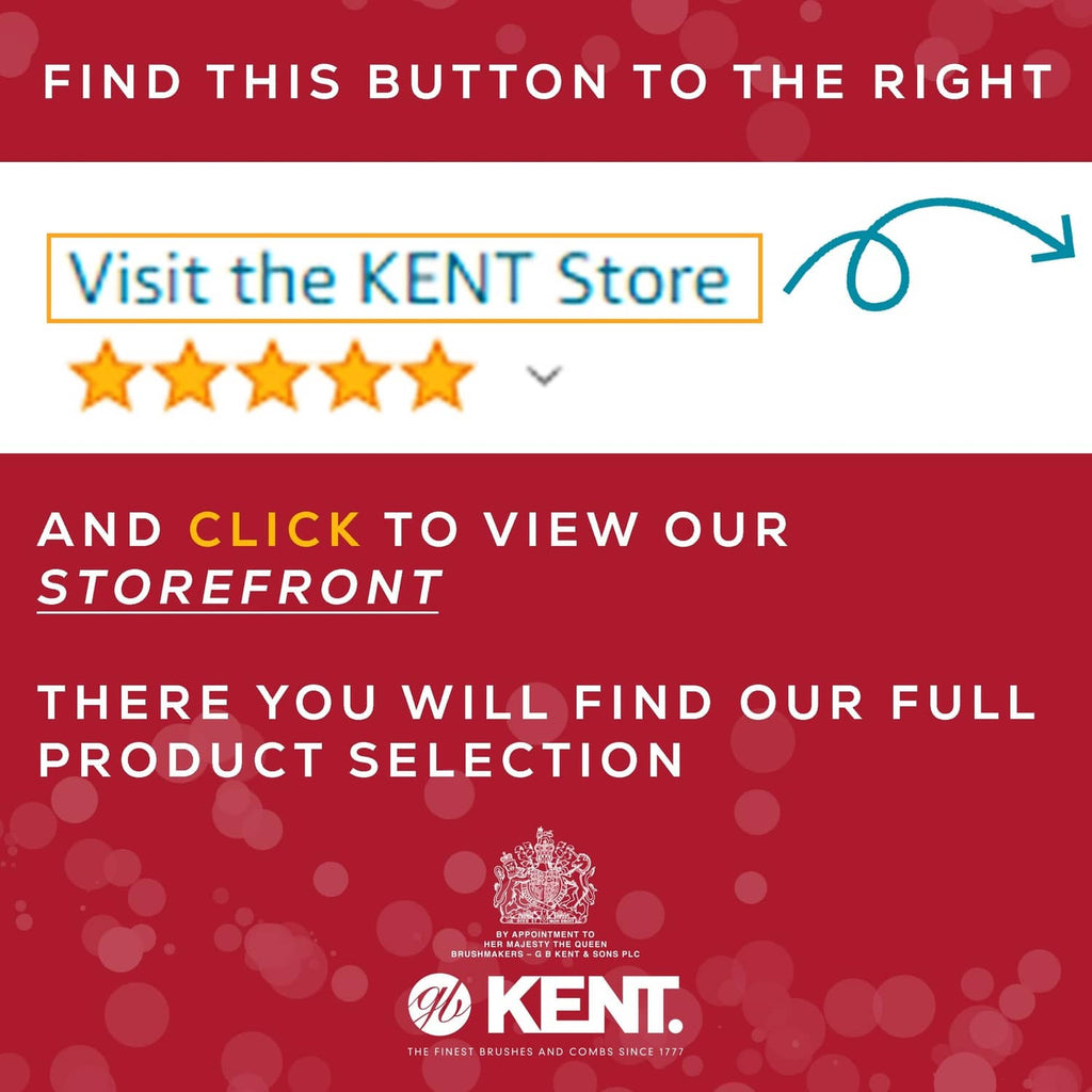 Kent hair comb with dark tortoiseshell handle, shown on a promotional card