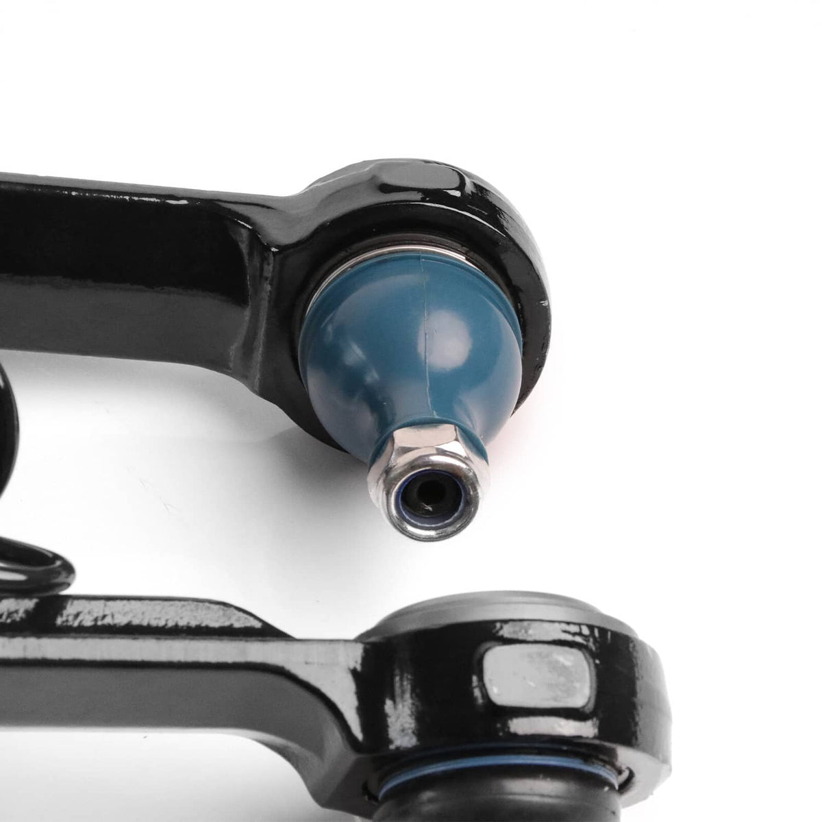 Air suspension strut rod end with blue bushing and threaded ball joint housing