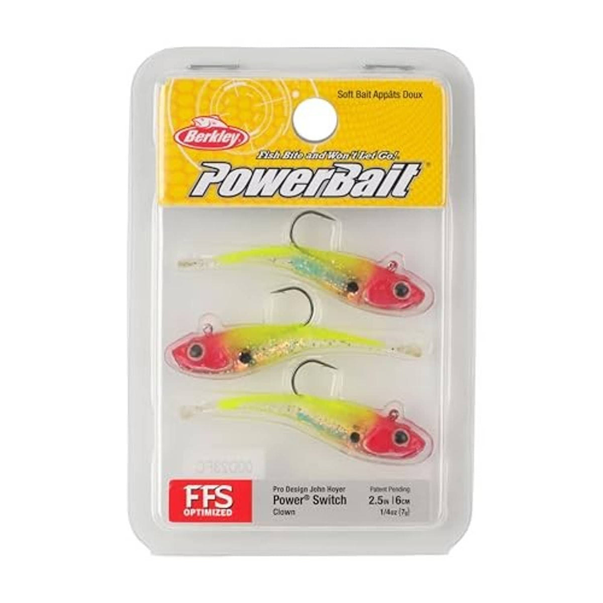 Berkley Powerbait blister pack of three 2.5 in soft plastic lures, clown