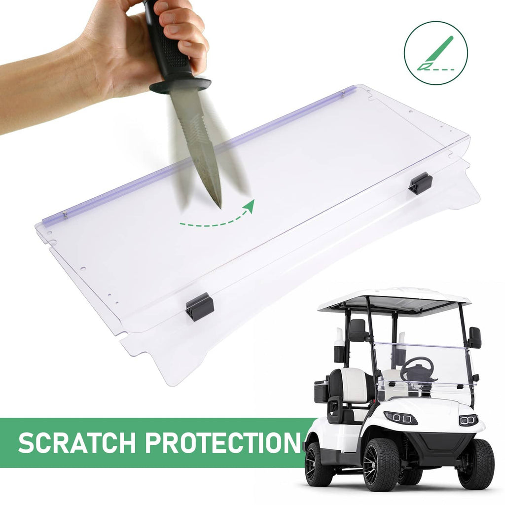 Clear folding windshield windscreen panel with purple trim and protective edge