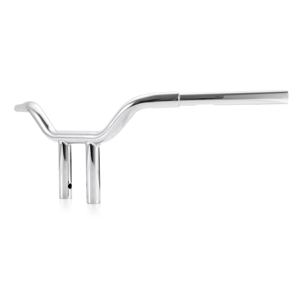 Chrome 10-inch T-bar handlebar, front angle showing two vertical riser posts