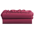 Burgundy queen fitted sheet, rolled with ruffled elastic edge