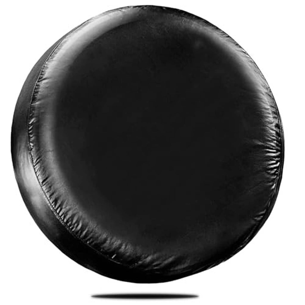 Black spare tire cover, smooth PU leather-style finish with snug stitched rim