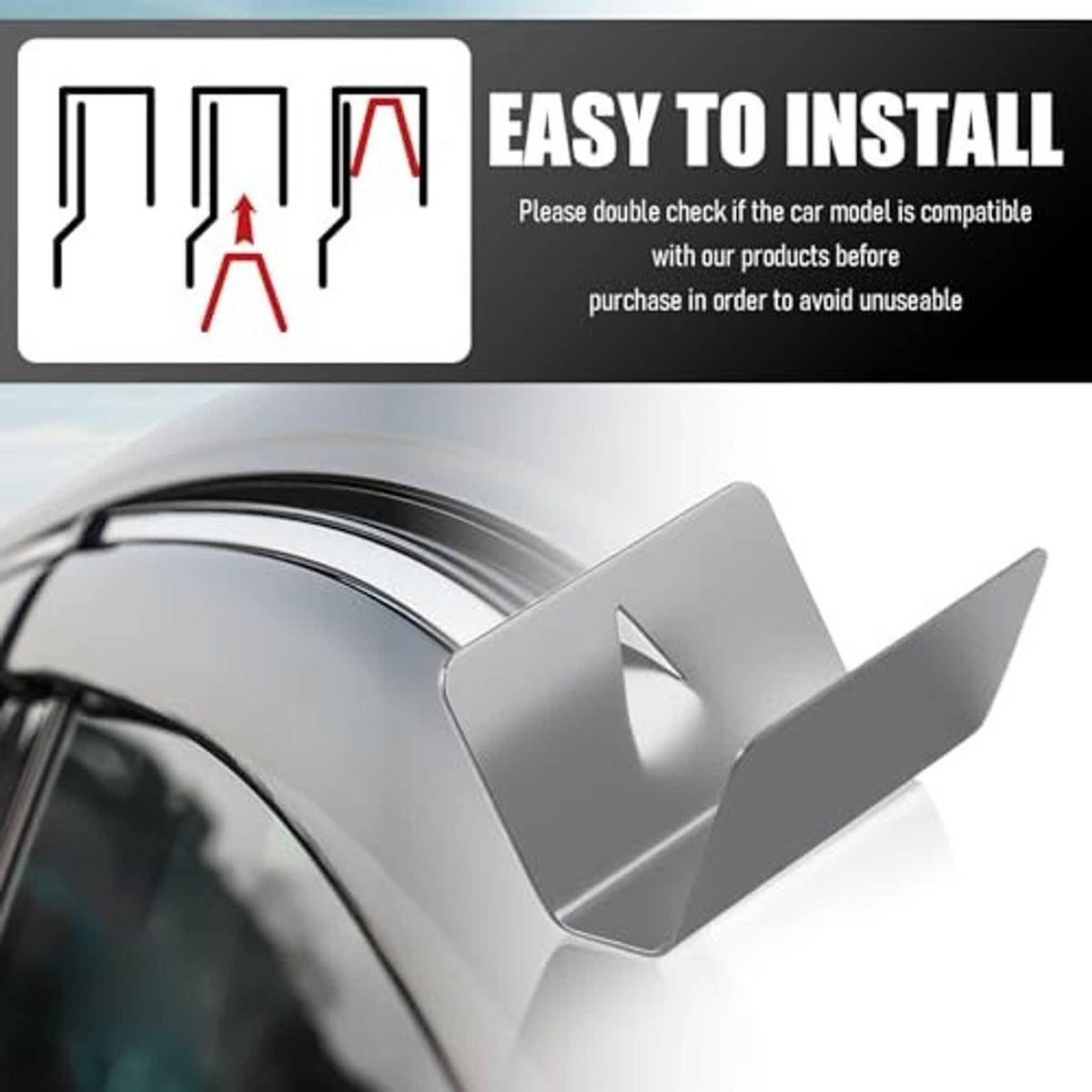 Silver window deflector clips shown positioned for easy installation