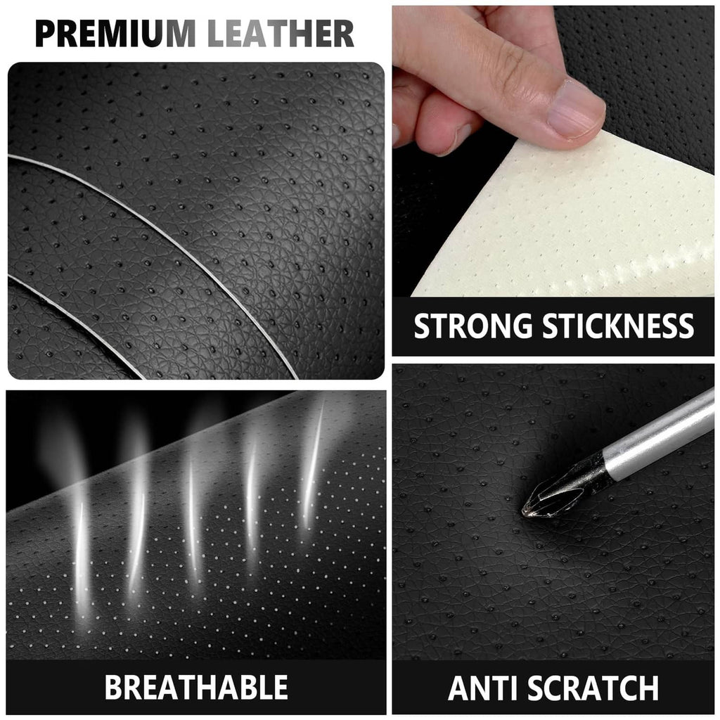 Perforated leather repair patch sheet with adhesive surface detail