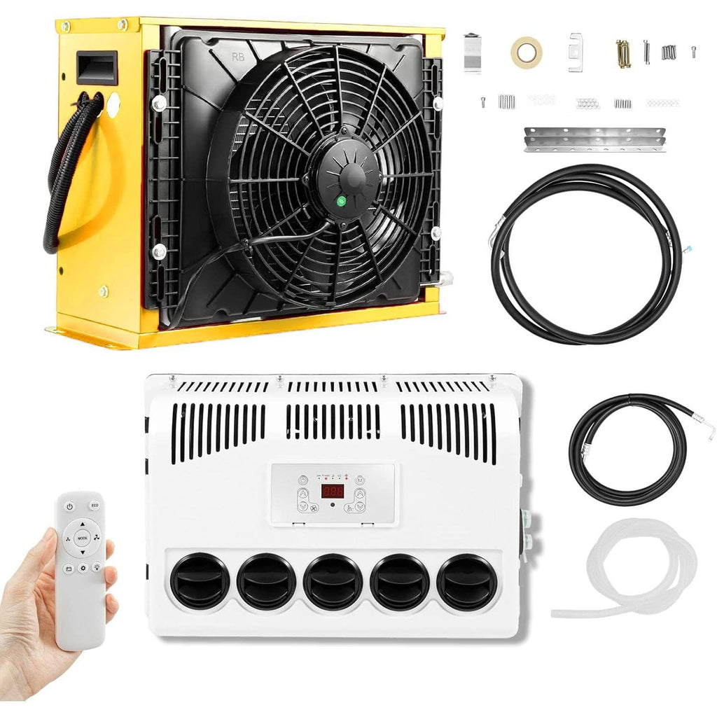 12V truck split AC parts set, condenser and evaporator units with wiring and remote