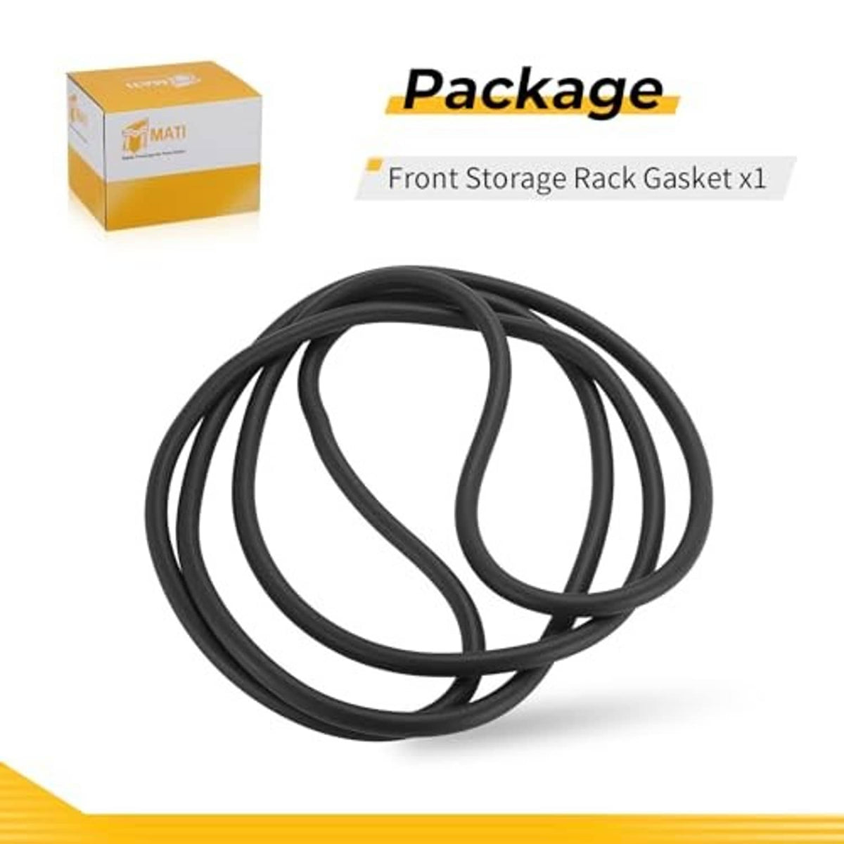 Front storage rack gasket package with black coiled rubber seal.