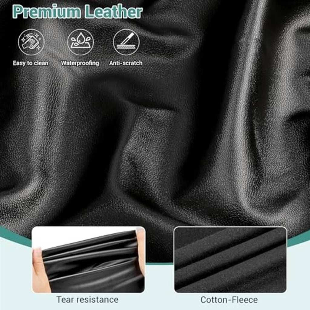 Black leather-style massage table cover protector fabric, textured close-up