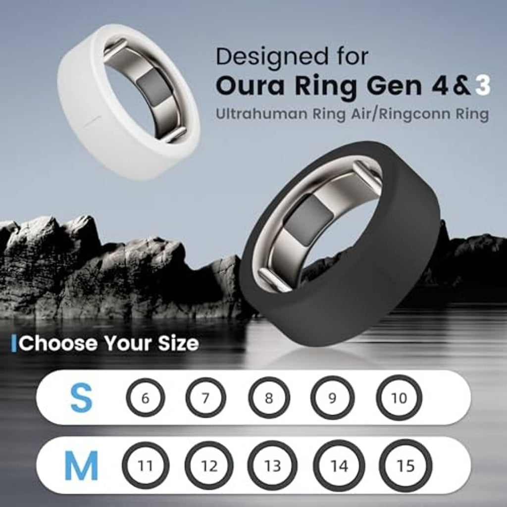 White silicone ring cover with metal insert and size guide S to 10