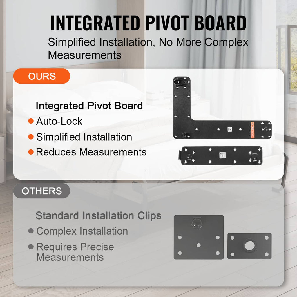 Wall bed kit integrated pivot board with auto-lock design and mounting clips