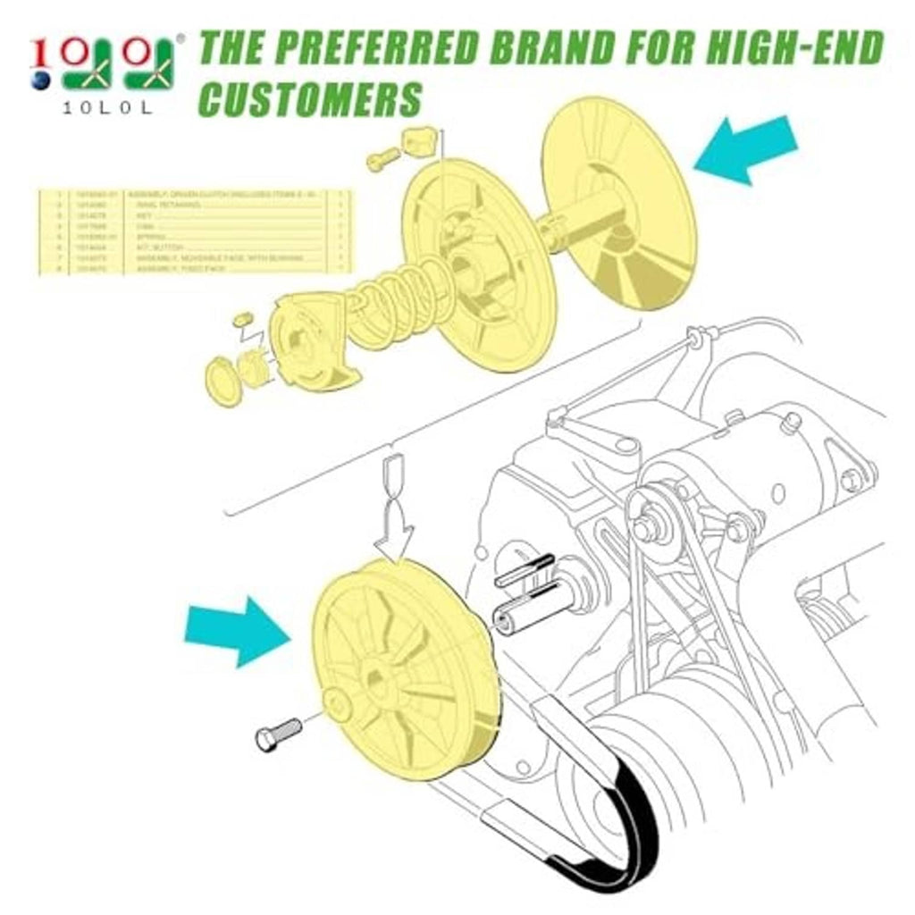 Exploded diagram of a driven clutch assembly with spring and pulley parts