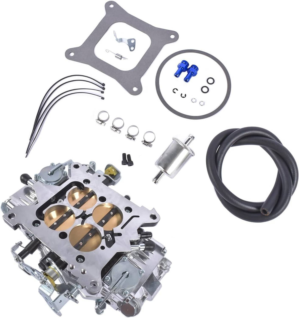 Billet aluminum 4-barrel double pumper race carburetor with spark plug wire set and hose