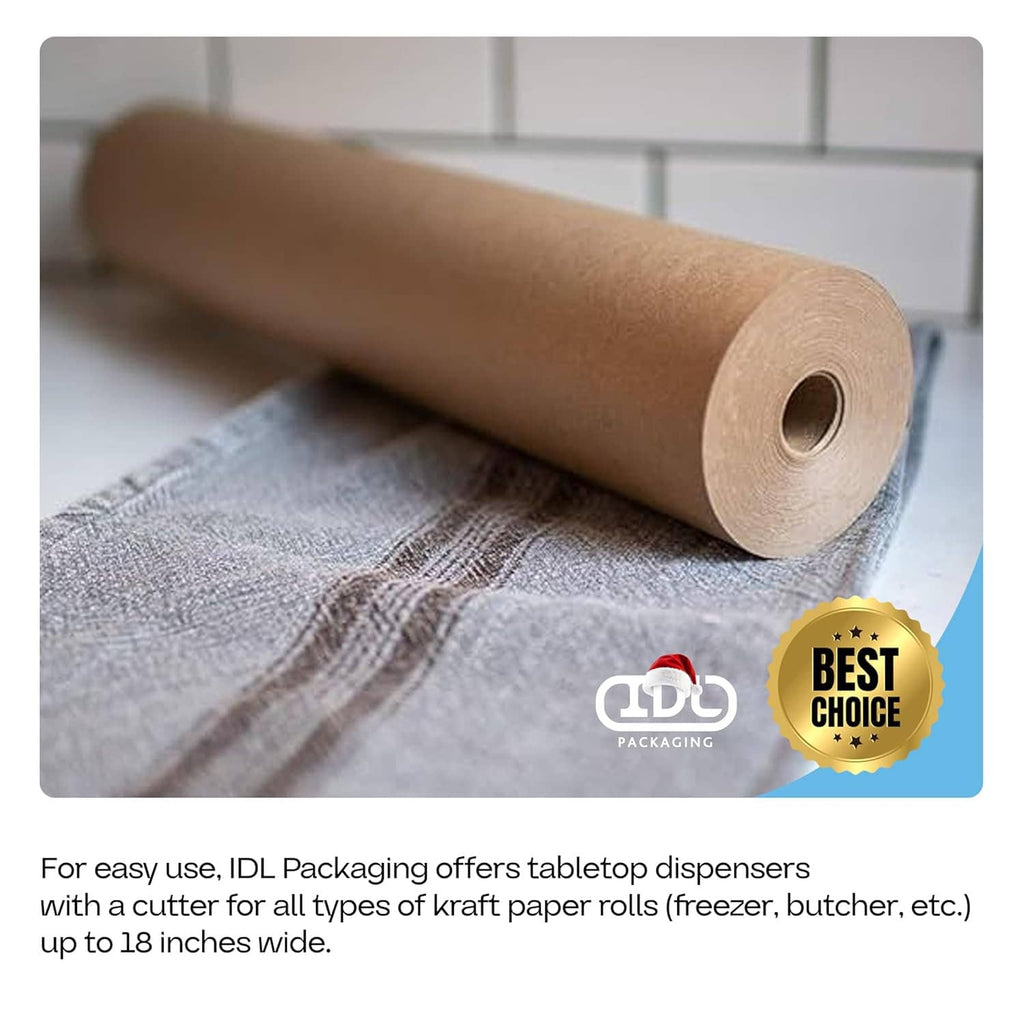 Brown kraft freezer paper roll resting on fabric