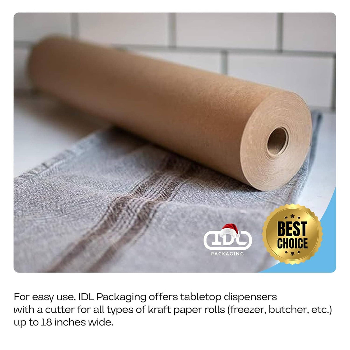 Brown kraft freezer paper roll resting on fabric