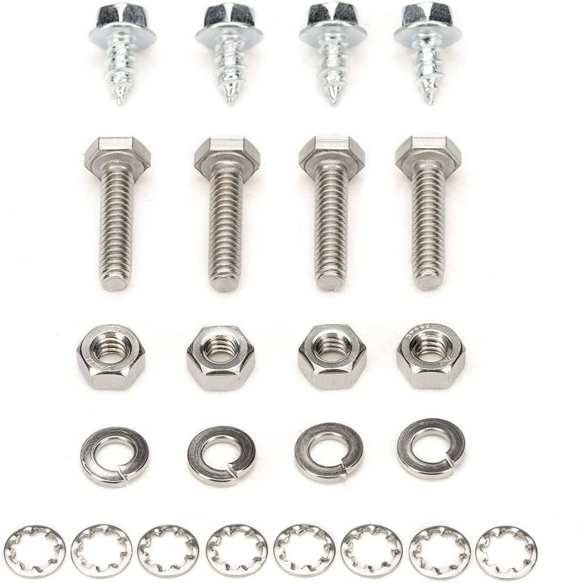 Steel mounting bolts, hex nuts, and washers set for transmission oil cooler installation.