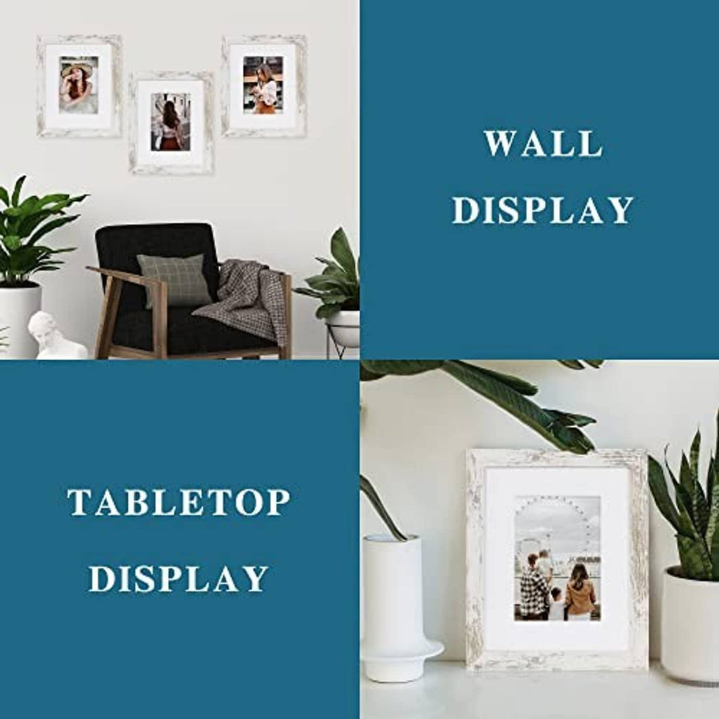 Distressed white 8x10 picture frames set for tabletop display