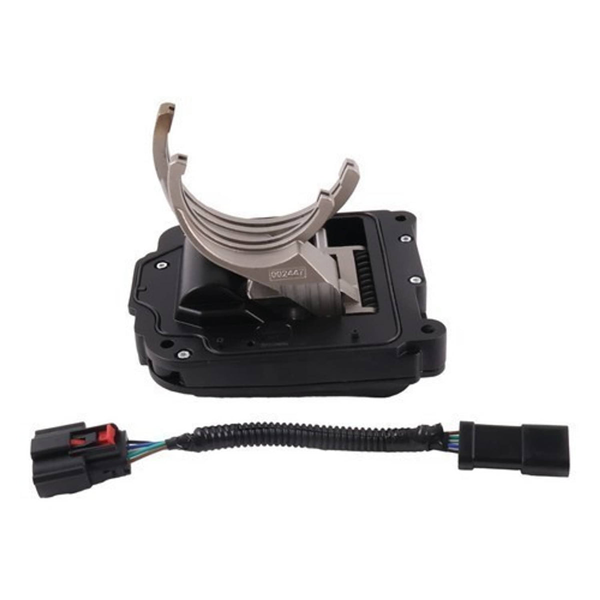 Transfer case actuator featuring curved silver actuator arms over black base