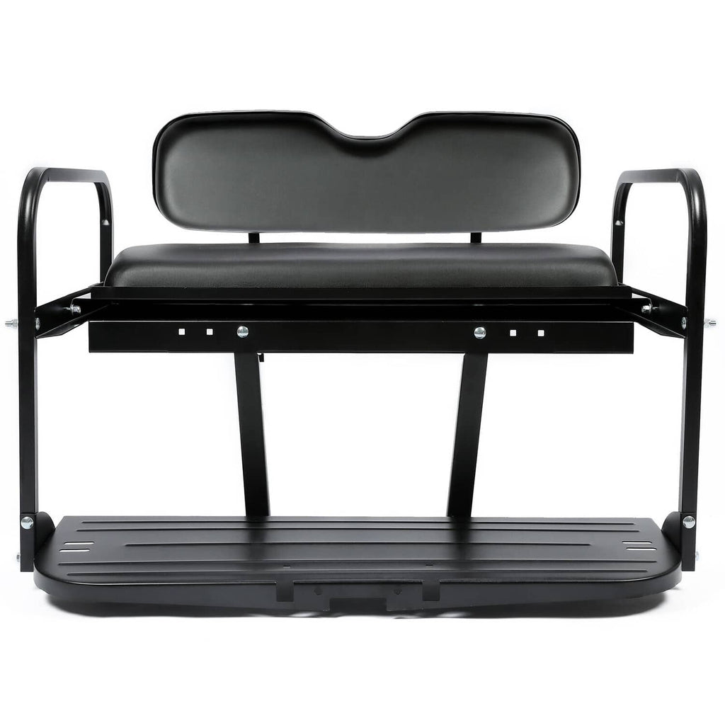 Flip rear back seat kit with dark seat cushion and black steel frame for golf cart