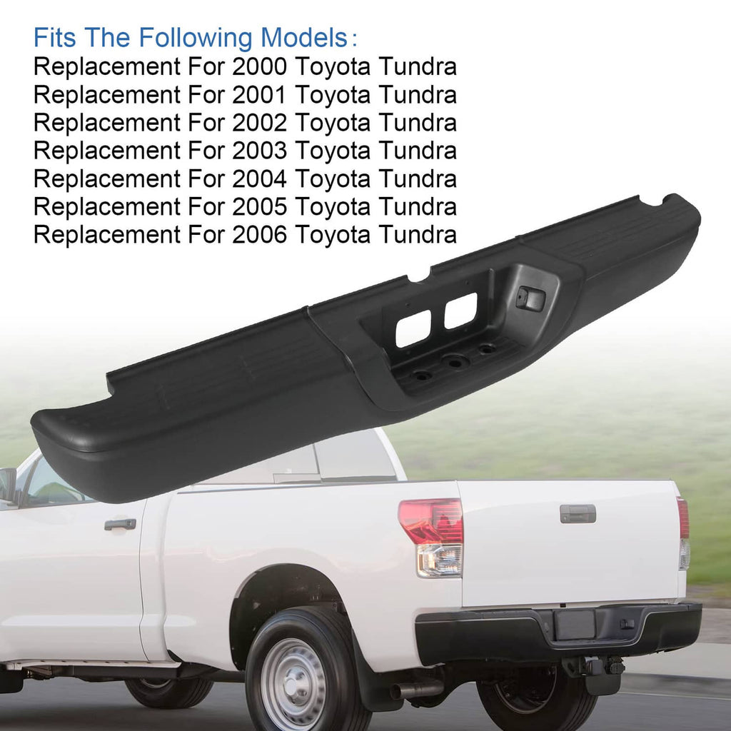 Black rear step bumper assembly installed on a Toyota Tundra pickup