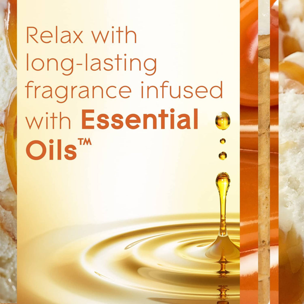 Relaxing fragrance promo graphic with essential oils drop imagery