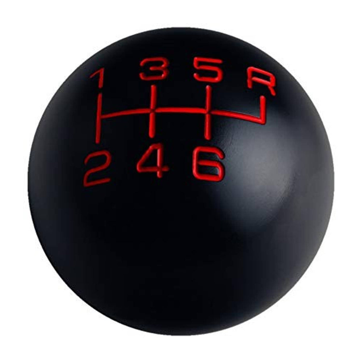Black 6-speed manual shift knob with red 1–6 gear numbers and R reverse mark