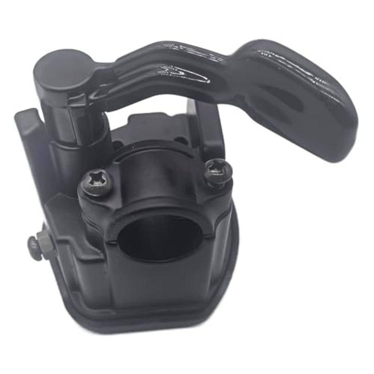 Thumb throttle control lever assembly, black lever with round opening in body