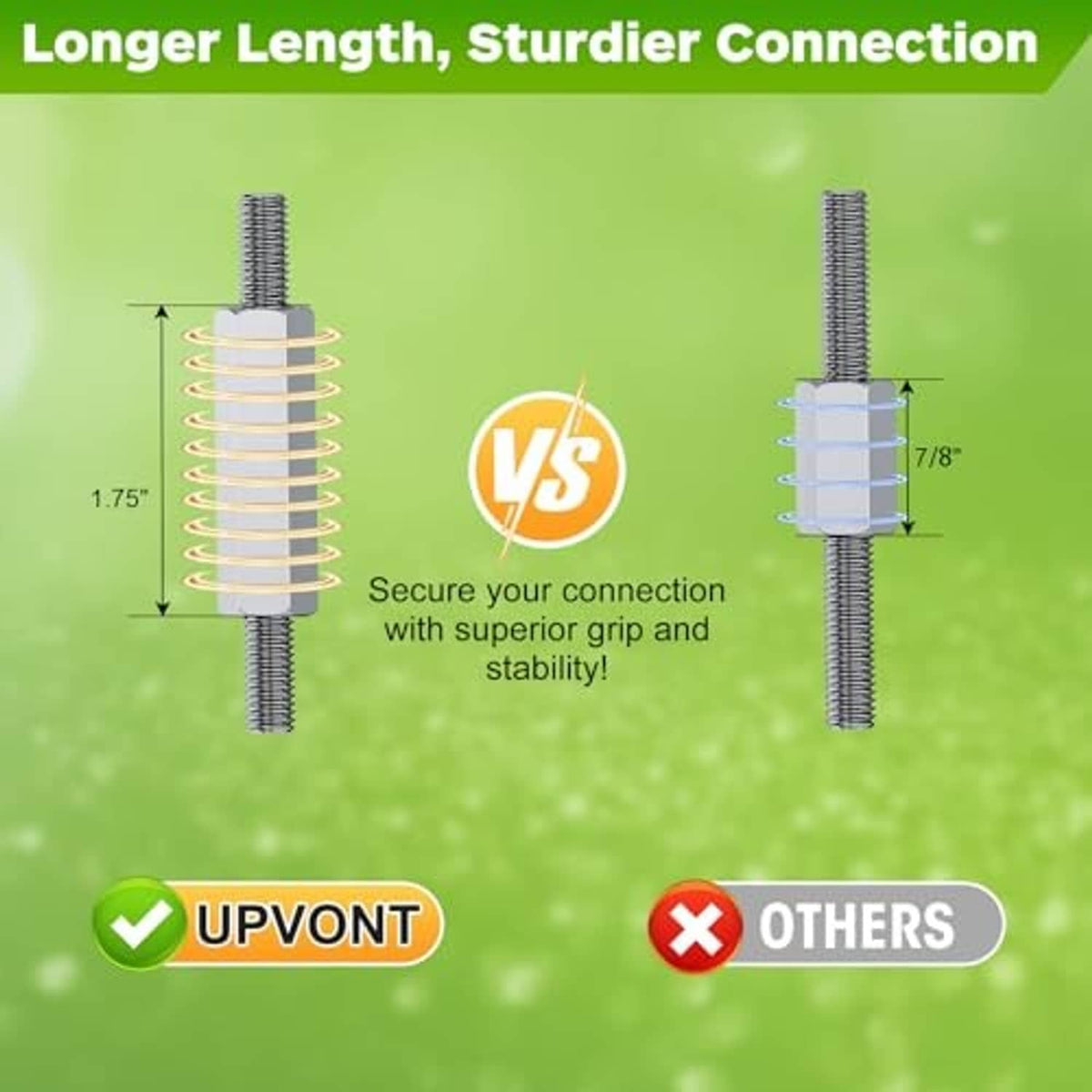 Silver 1.75 in long hex coupling nut with threaded bore for secure rod connection