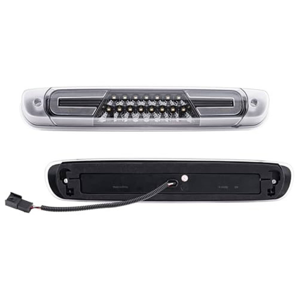 LED third brake light housing with clear lens and rear mounting connector with wiring