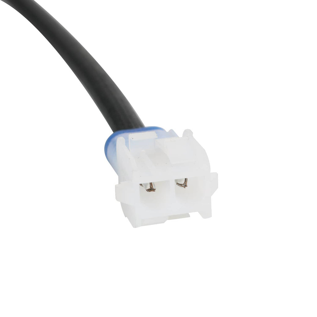 Black-and-white wiring harness connector with locking tabs on cable end