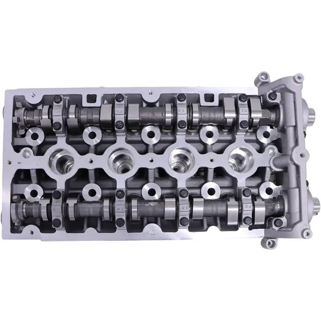 Cast aluminum cylinder head with camshafts and valve train components