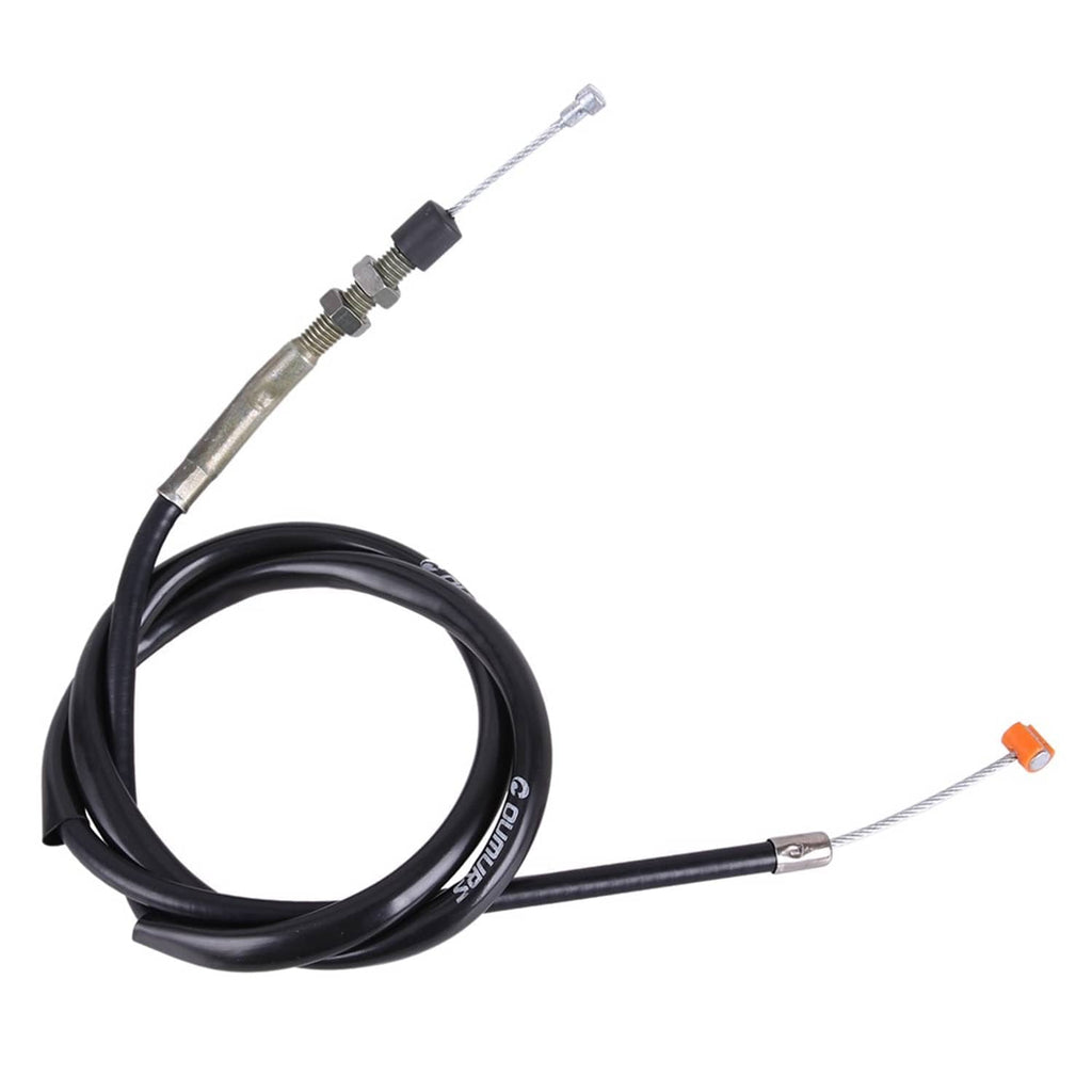 Black clutch and throttle cables with metal crimp ends and orange-capped housing tip