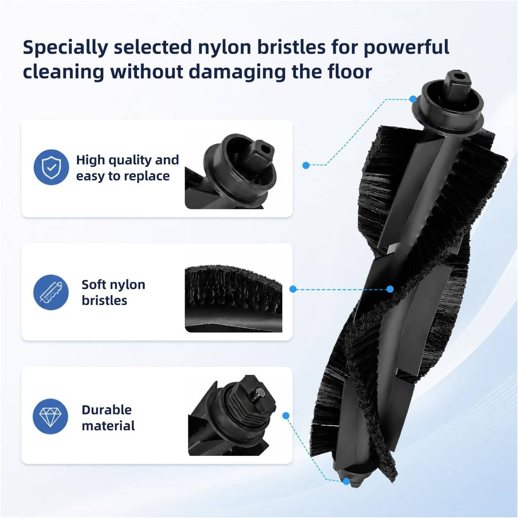 Black roller brush attachment with nylon bristles for robot vacuum cleaning parts