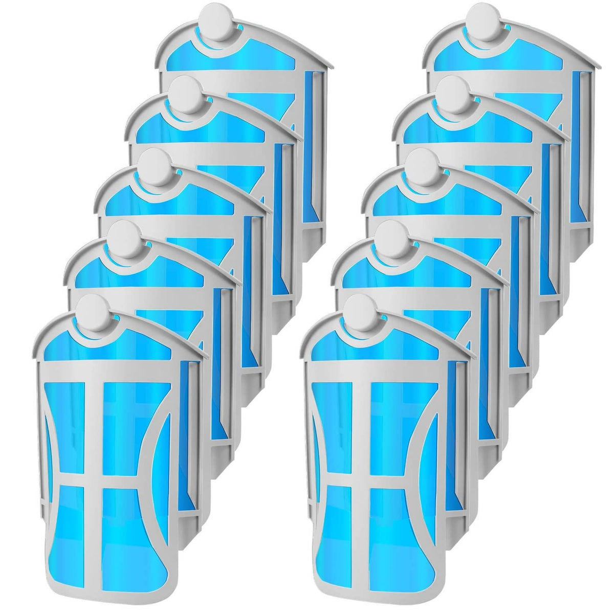 10-pack white plug-in refill cartridges with blue window, stack view