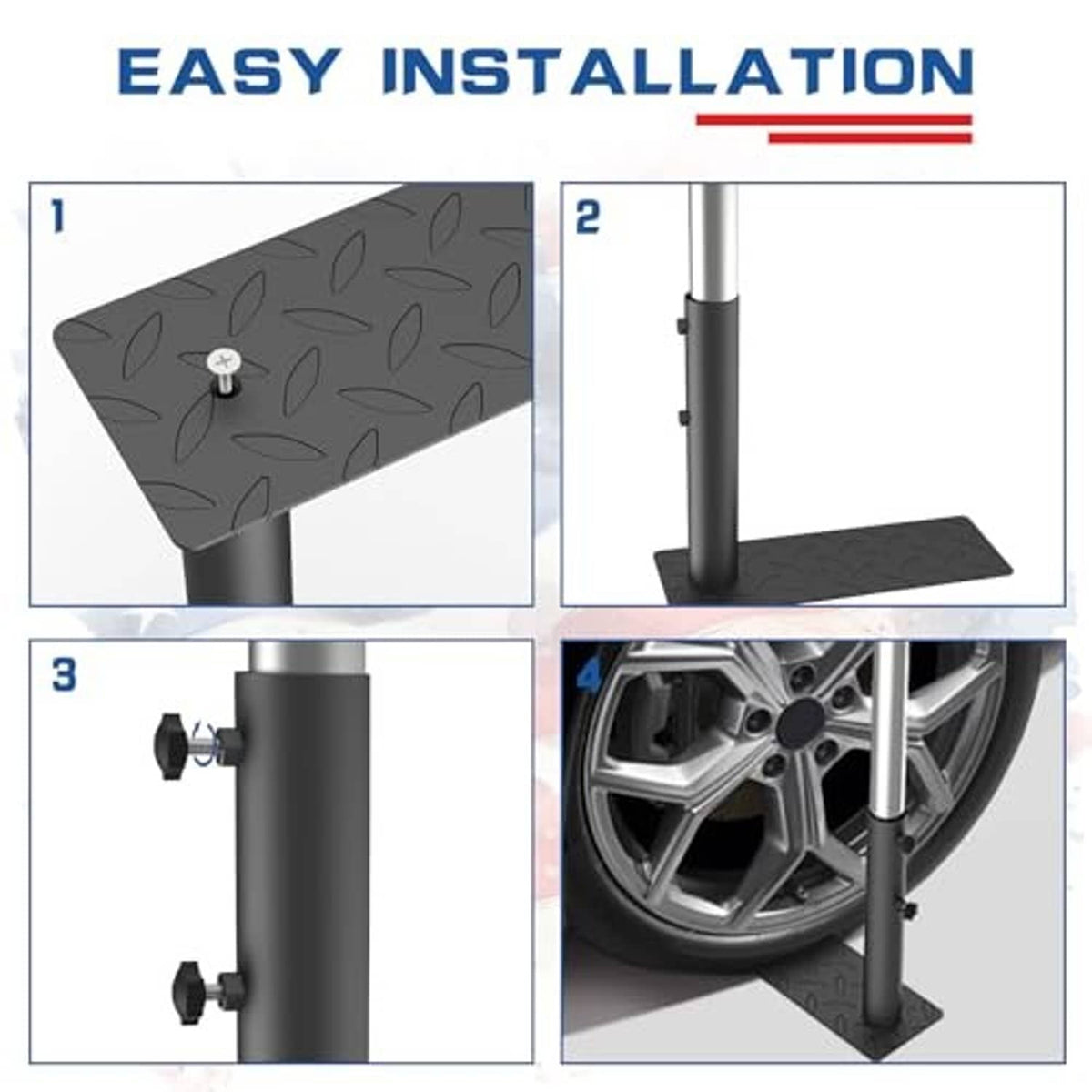 Flag pole mount holder installation showing clamp bolts and square textured base