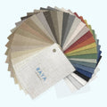 Linen-blend curtain fabric swatch set with multicolor samples, brand RAYA on one swatch