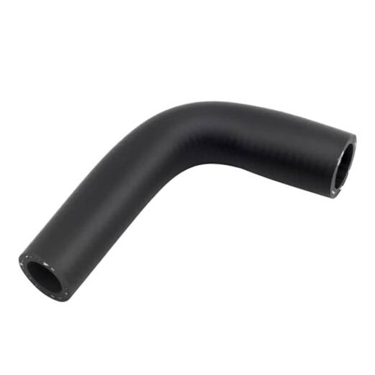 Black molded rubber hose with a curved elbow and open pipe ends