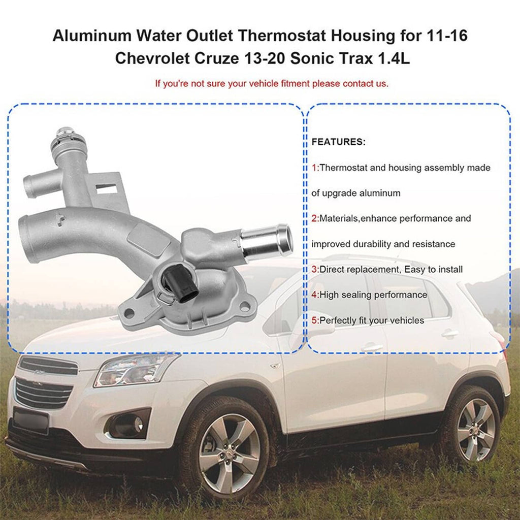 Aluminum water outlet thermostat housing with flange, outlet tubes, and sensor connector