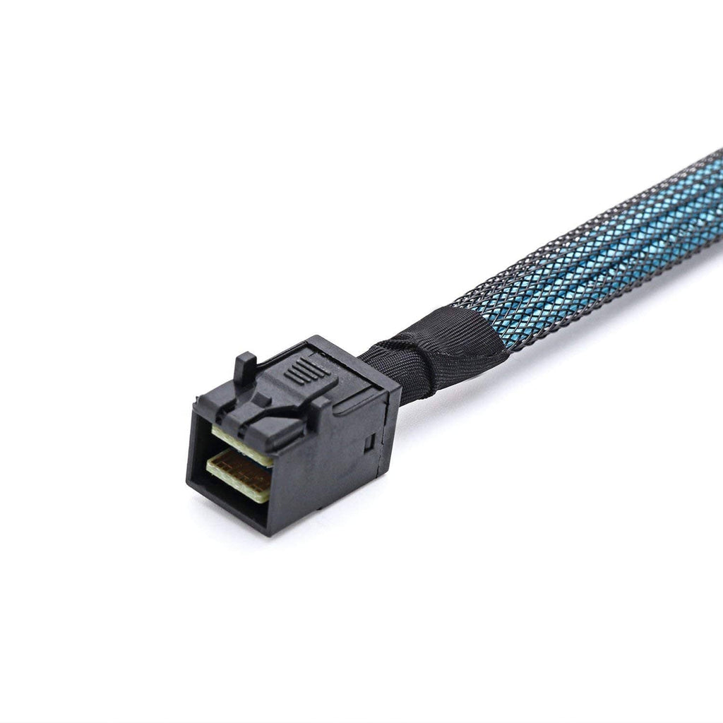 Blue braided mini SAS HD cable with black 29-pin SFF-8482 connector plug