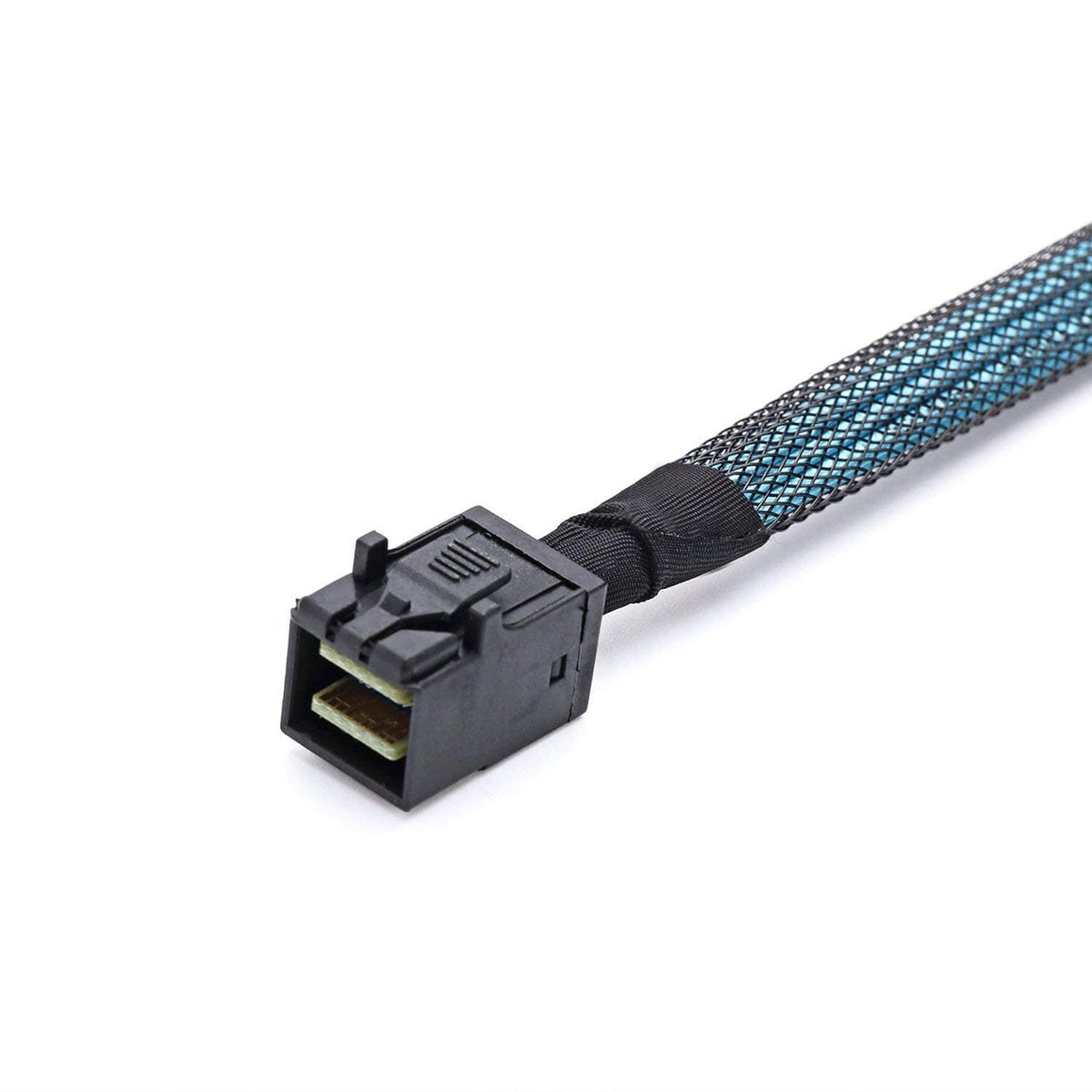Blue braided mini SAS HD cable with black 29-pin SFF-8482 connector plug