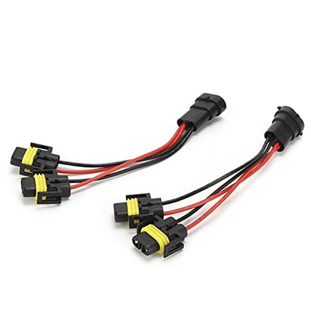 2-way H11/H8 wiring splitter connector with multiple black sockets and red/black wire harness