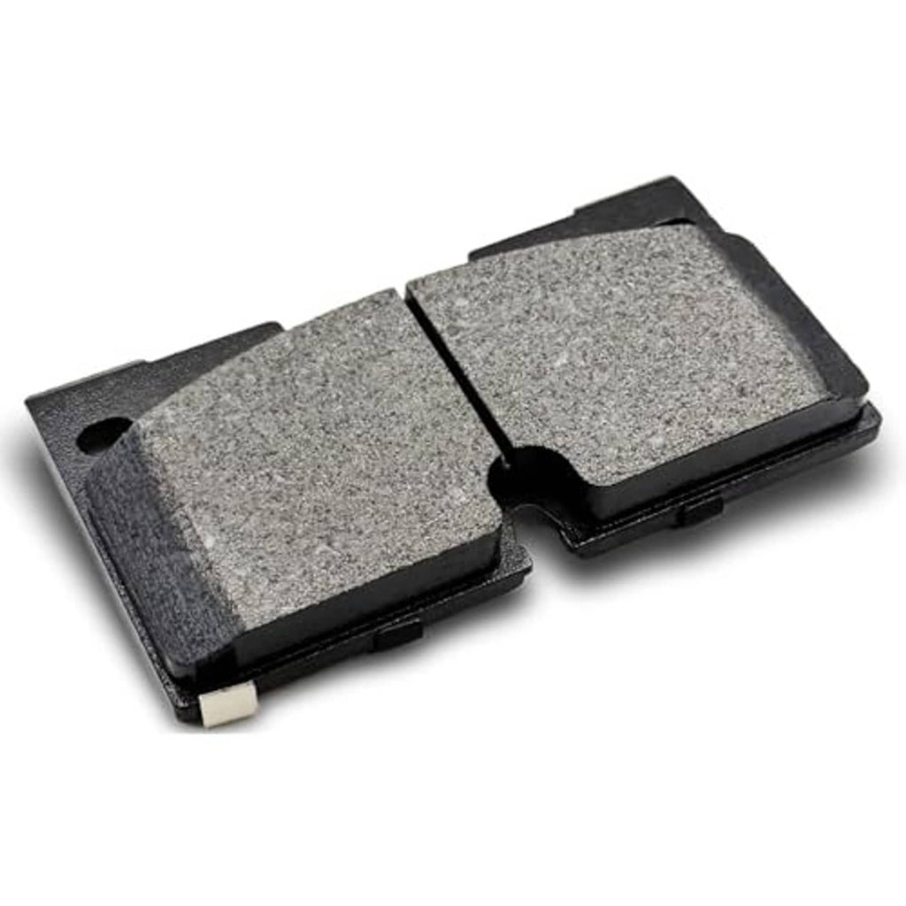 Ceramic brake pads set, two gray friction pads with mounting holes on backing