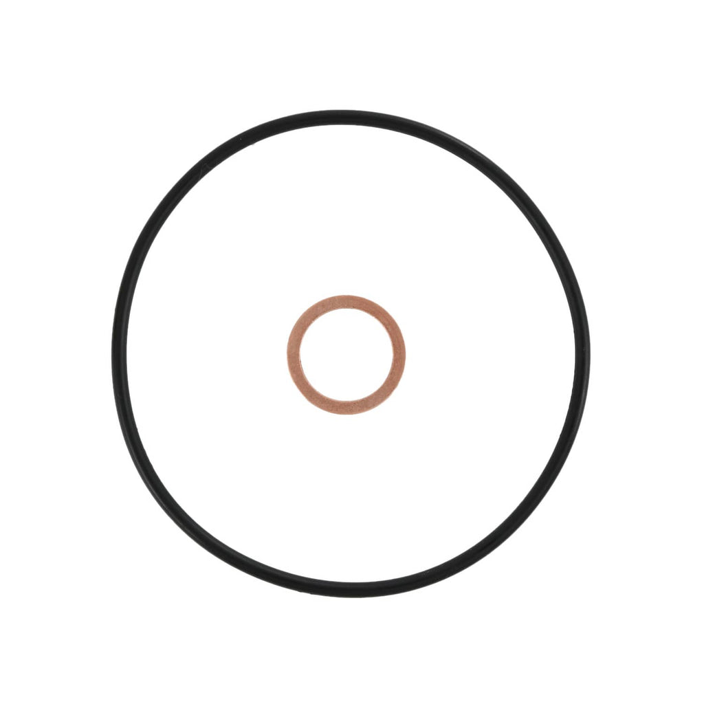 Round black gasket with copper-colored sealing ring
